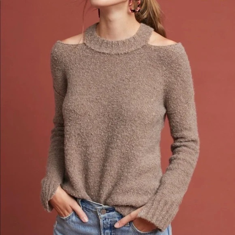 Anthropologie Off-the-Shoulder Brown Sweater